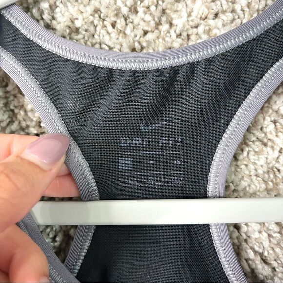 Nike Sports Bra Women’s Small Dri-Fit Gray, Black and Orange Logo Racerback - Picture 2 of 3